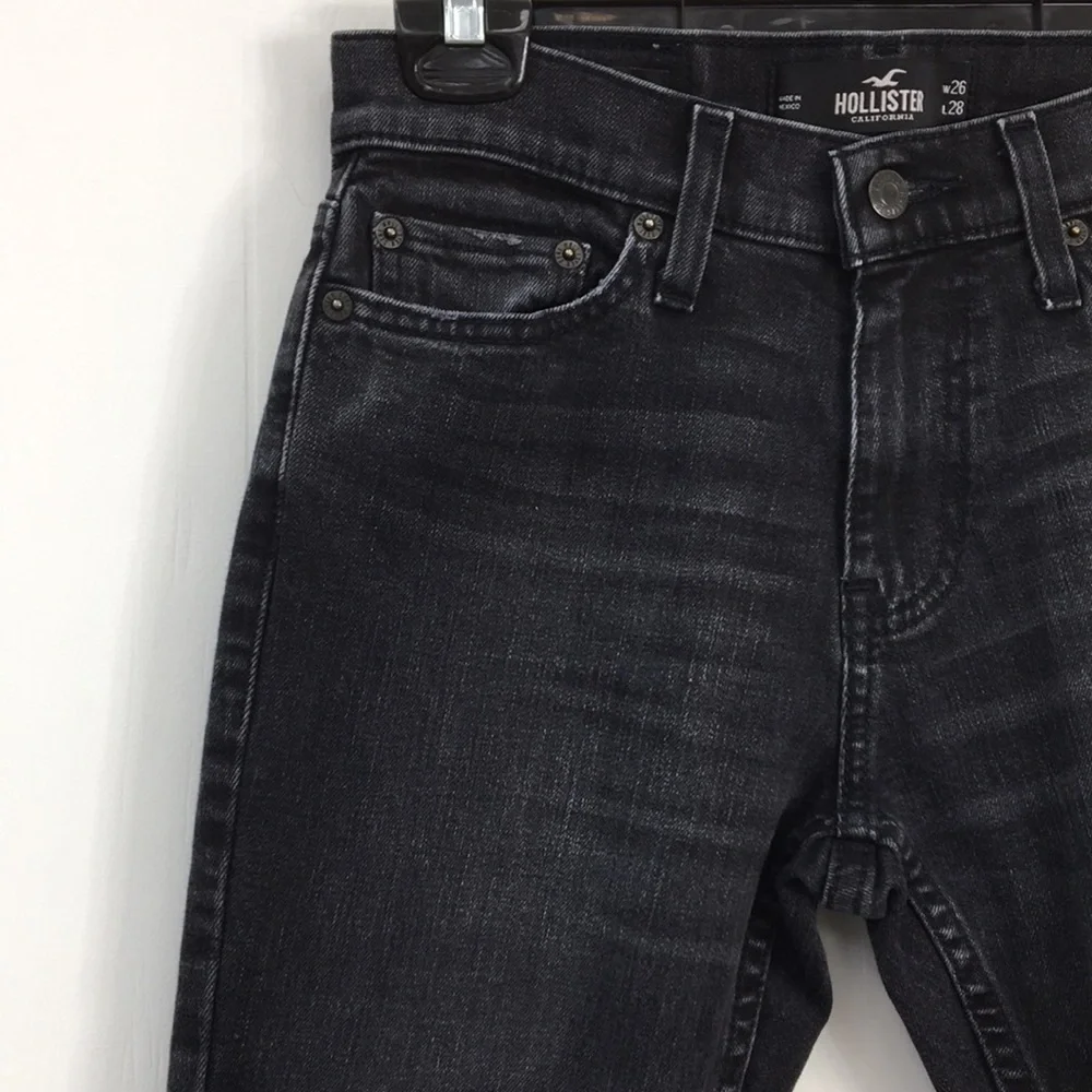 Hollister Mens Skinny Epic Flex Black Denim Jeans Size 26x28 EXCELLENT Condition